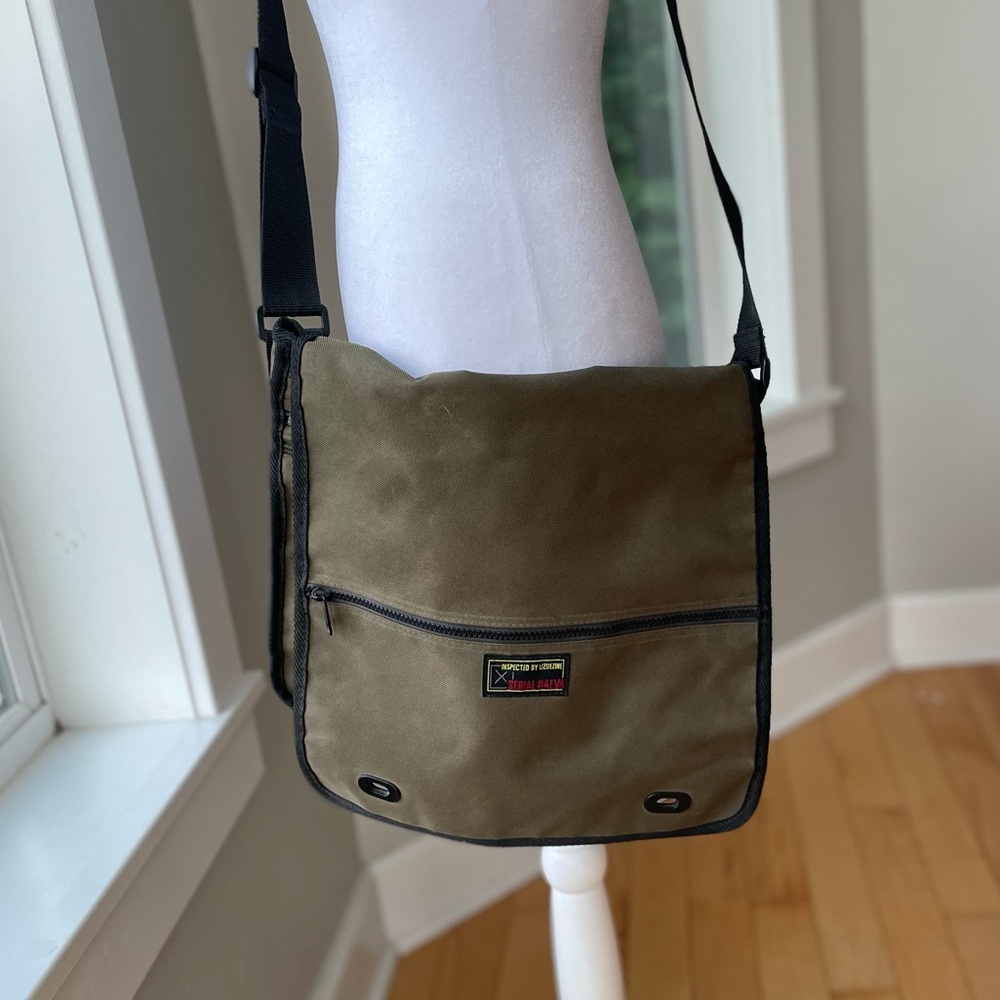 Olive Green And Black Nylon Canvas Messenger Bag Gem
